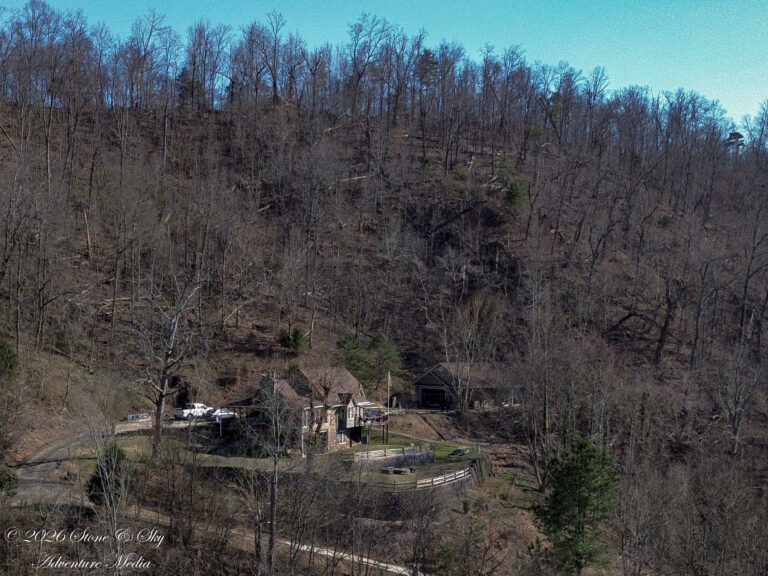 Aerial of mountain home.